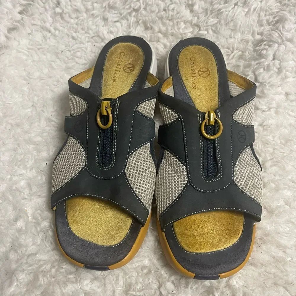Cole Haan Nike Air denim blue and white slides wedge sandals SZ9B